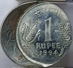  Error Steel Rupee Off Center Strike coin of 1994.