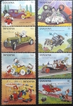 Tanzania Disney Complete Cars Set of 8 Stamps In Disney Series 1990, MNH.