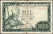 1965 One Thousand Pesetas Bank Note of Spain.
