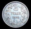 Silver 2 Frank Coin Of Leopold II Belgium of 1909.