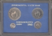 1985-Proof Set-International Youth Year-Set of 3 Coins-Calcutta Mint.