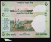 Rare Butterfly Error Five Rupees Notes of 2001 Signed by Y.V. Reddy.