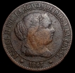 Spain 2 1/2 Centimos de Escudo coin of Queen Isabella II of 1867.