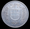 Silver 5 Francs Coin of Switzerland of 1931.