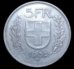 Silver 5 Francs Coin of Switzerland of 1933.
