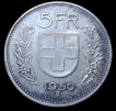 Silver 5 Francs Coin of Switzerland of 1950.