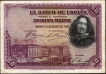 1928 Fifty Pesetas Bank Note of Spain.