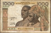 1959-1965 One Thousand Francs Bank Note of Western Africa. 