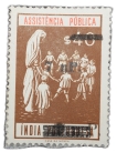 Postal-Stamp-of-India-Portugues---Assistencia-Publica-Cancelled-and-Over-Printed