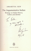 Hand Signed autograph book by nobel laureate Amartya sen