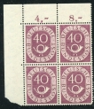 1951Germany-SG#1055-40pf-Purple-Posthorn-Block-of-4-MNH-Top-Left-Corner-Block