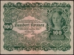 Hundred Kronen Note of Austria.