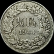 1944 Silver Half Franc Coin of Switzerland.