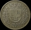 1932 Silver Five Francs Coin of Switzerland.