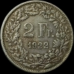 1922 Silver One Franc Coin of Switzerland.
