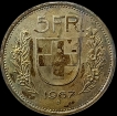 1967 Silver Five Franc Coin of Switzerland.