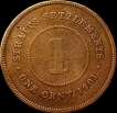 1901 Bronze One Cent Coin of Straits Settlement.