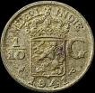 1941 Silver One Tenth Gulden Coin of Netherlands East Indies.
