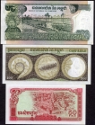 Set of Three Different Banknotes of Cambodia.