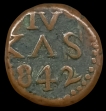 Indo-Danish, Tranquebar,-Christian-VIII Copper-4-Cash-with-Date-1842.