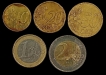  Set of Five Different Copper Nickel Euro Coins of Different Year of Ireland.
